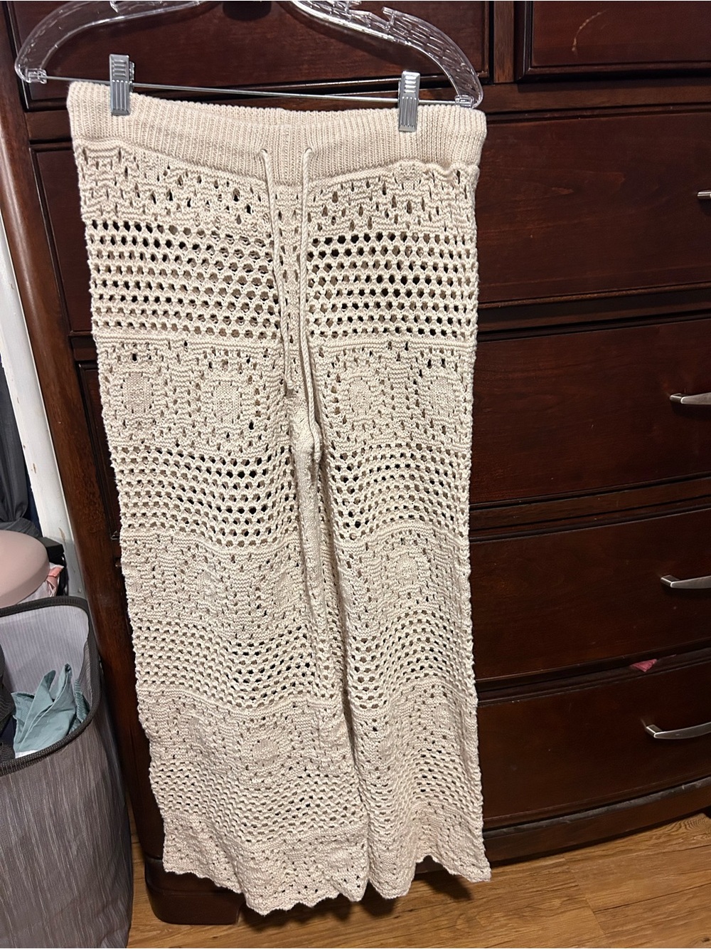 aerie Crochet Knit Wide-Leg Pants in Cream